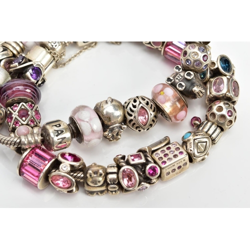 3 - A PANDORA CHARM BRACELET AND ONE OTHER, the Pandora bracelet fitted with sixteen charms in forms suc... 