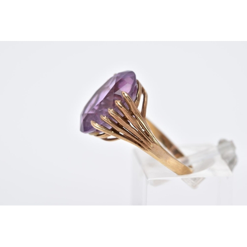 41 - A 9CT GOLD AMETHYST SINGLE STONE RING, amethyst measuring approximately 16.0mm x 12.0mm, ring size a... 