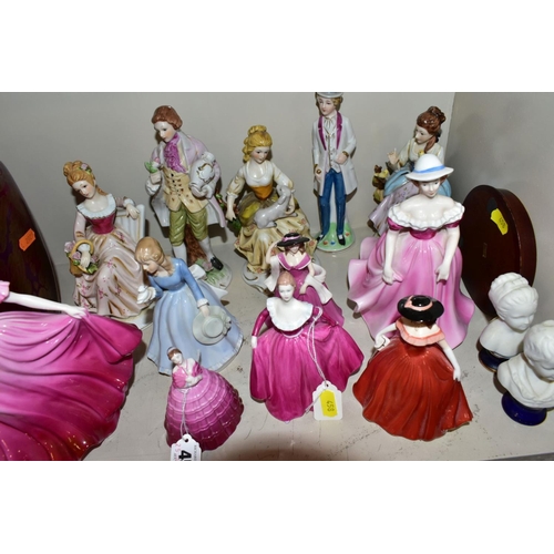 458 - A GROUP OF FOURTEEN FIGURAL ORNAMENTS/BUSTS, including Coalport Wintertime, Ladies of Fashion Alison... 