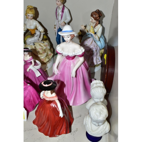 458 - A GROUP OF FOURTEEN FIGURAL ORNAMENTS/BUSTS, including Coalport Wintertime, Ladies of Fashion Alison... 