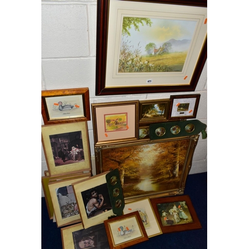 471 - PAINTINGS AND PRINTS ETC, to include Ian Gillibrand landscape with cottage watercolour, rural scene ... 