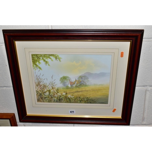 471 - PAINTINGS AND PRINTS ETC, to include Ian Gillibrand landscape with cottage watercolour, rural scene ... 