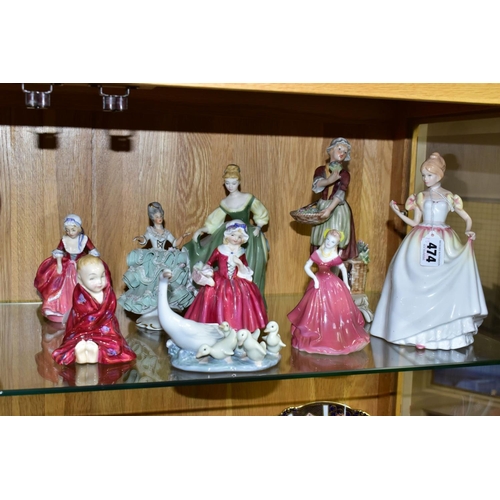 474 - FIGURINES, comprising Royal Doulton Gift of Love HN3427, Fair Lady HN2193, Lavinia HN1955, Goody Two... 