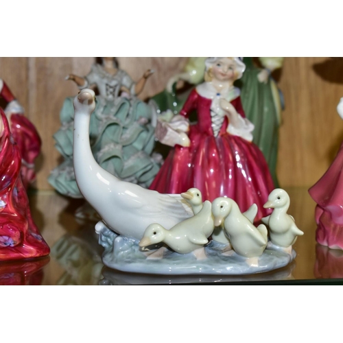 474 - FIGURINES, comprising Royal Doulton Gift of Love HN3427, Fair Lady HN2193, Lavinia HN1955, Goody Two... 