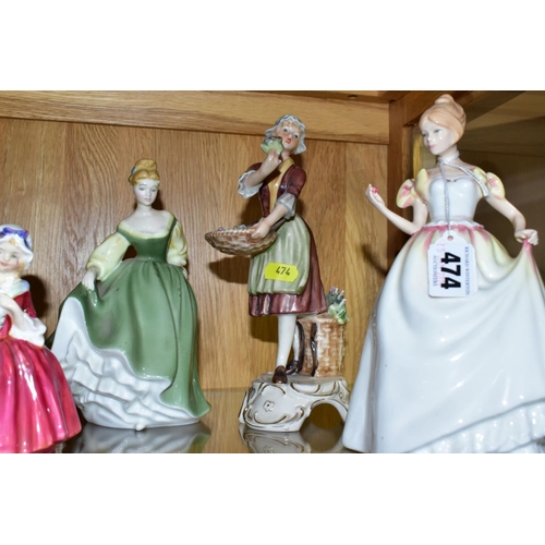 474 - FIGURINES, comprising Royal Doulton Gift of Love HN3427, Fair Lady HN2193, Lavinia HN1955, Goody Two... 