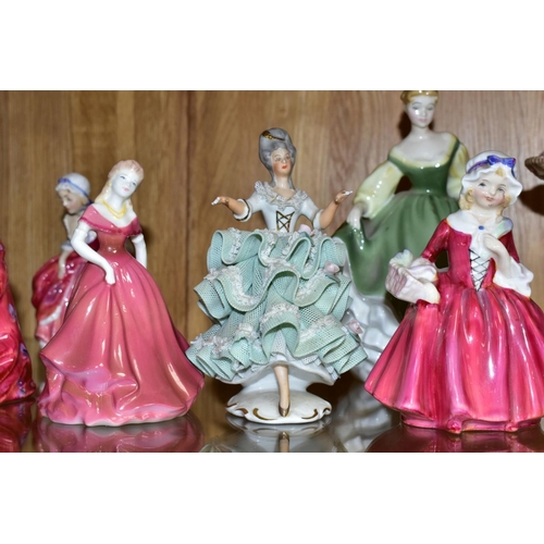 474 - FIGURINES, comprising Royal Doulton Gift of Love HN3427, Fair Lady HN2193, Lavinia HN1955, Goody Two... 