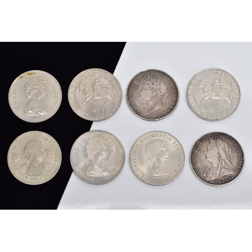 49 - EIGHT COMMEMORATIVE COINS, to include an 1821 Georgius IIII coin, an 1895 Victoria coin, a 1965 Eliz... 