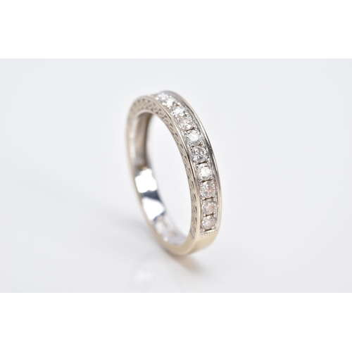 5 - AN 18CT WHITE GOLD DIAMOND HALF ETERNITY RING, designed with a row of round brilliant cut diamonds, ... 