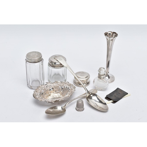 51 - A QUANTITY OF SILVER ITEMS, to include a George III Old English pattern tablespoon engraved initials... 