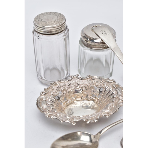 51 - A QUANTITY OF SILVER ITEMS, to include a George III Old English pattern tablespoon engraved initials... 