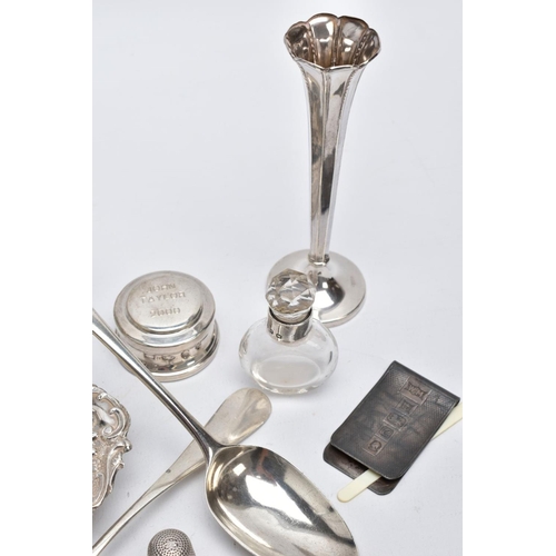 51 - A QUANTITY OF SILVER ITEMS, to include a George III Old English pattern tablespoon engraved initials... 