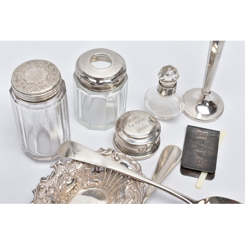 51 - A QUANTITY OF SILVER ITEMS, to include a George III Old English pattern tablespoon engraved initials... 