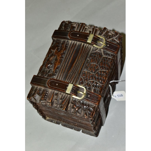 540 - A LATE 19TH CENTURY BLACK FOREST WOODEN CASKET IN THE FORM OF A TRUNK, with bark effect exterior bou... 