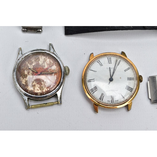 55 - A BOX OF WRISTWATCHES AND A GLASS HANDLED FOUNTAIN PEN, to include five gents wristwatches such as a... 