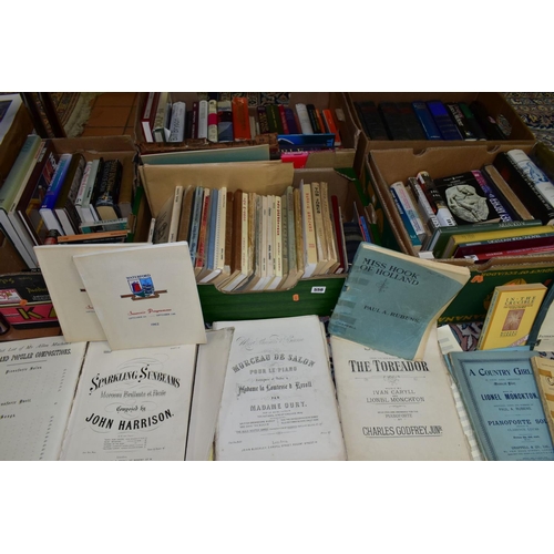 556 - BOOKS, five boxes of miscellaneous titles to include music scores, household and domestic, food and ... 