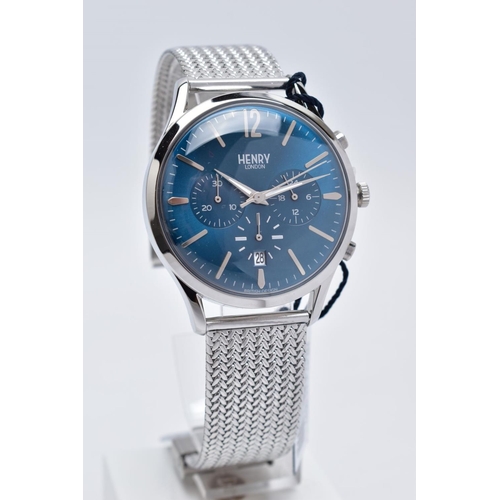 81 - A GENTS HENRY LONDON WRISTWATCH, circular blue dial with Arabic twelve and baton markers, multi-func... 