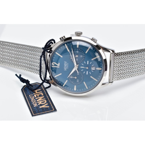 81 - A GENTS HENRY LONDON WRISTWATCH, circular blue dial with Arabic twelve and baton markers, multi-func... 