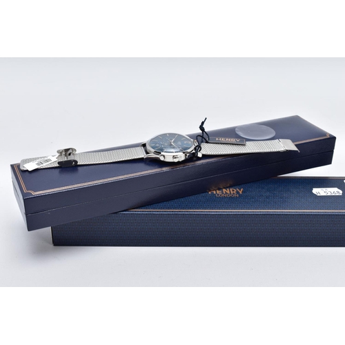 81 - A GENTS HENRY LONDON WRISTWATCH, circular blue dial with Arabic twelve and baton markers, multi-func... 