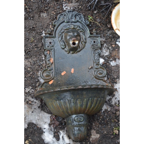 1004 - SIX METAL GARDEN FIGURES including a Butterfly 64cm across, a wall mounted water feature 70cm high e... 