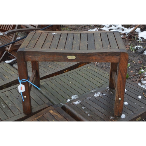 1014 - SEVEN HARDWOOD GARDEN STOOLS, all labelled 'Peninsula collection' 65cm wide 40cm deep and 44cm high ... 