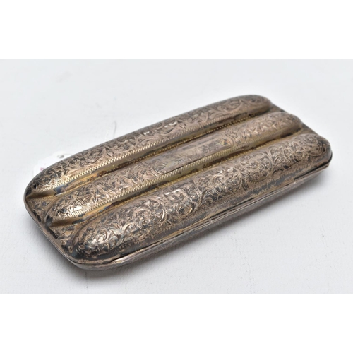 102 - AN EDWARDIAN SILVER CIGAR CASE, of a rectangular form decorated with a scroll and foliate engraved d... 