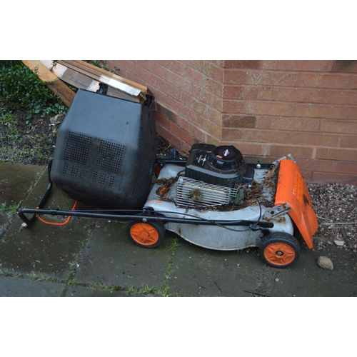 1022 - TWO FLYMO PETROL LAWN MOWERS with Briggs and Stratton engine and grass box ( engine pulls freely but... 