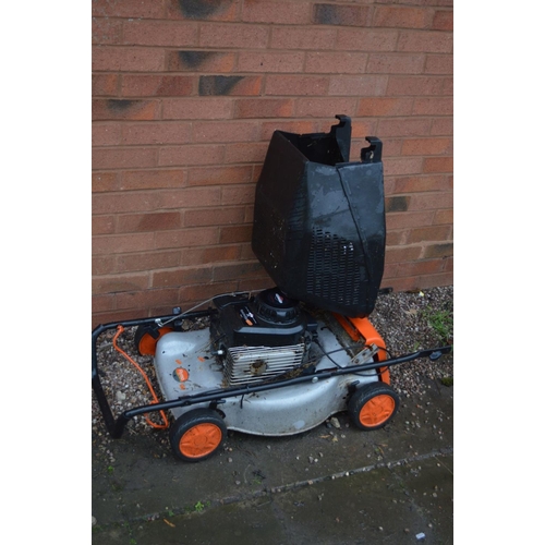 1022 - TWO FLYMO PETROL LAWN MOWERS with Briggs and Stratton engine and grass box ( engine pulls freely but... 