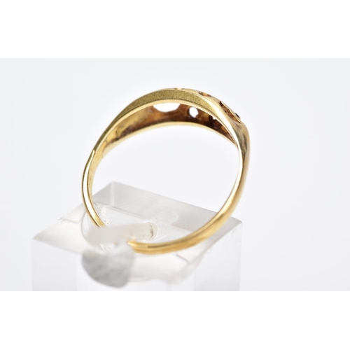 106 - A YELLOW METAL FIVE STONE DIAMOND RING, designed with five claw set, graduated old cut and rose cut ... 