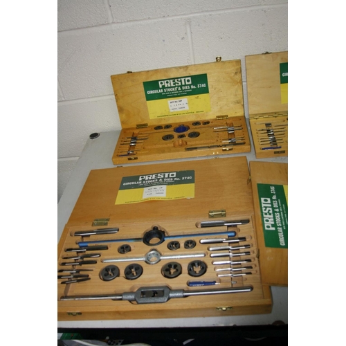 1081 - THREE METRIC , TWO BSW, ONE BSF AND ONE UNF PRESTO TAP AND DIE SETS (7)