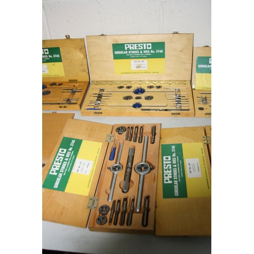 1081 - THREE METRIC , TWO BSW, ONE BSF AND ONE UNF PRESTO TAP AND DIE SETS (7)