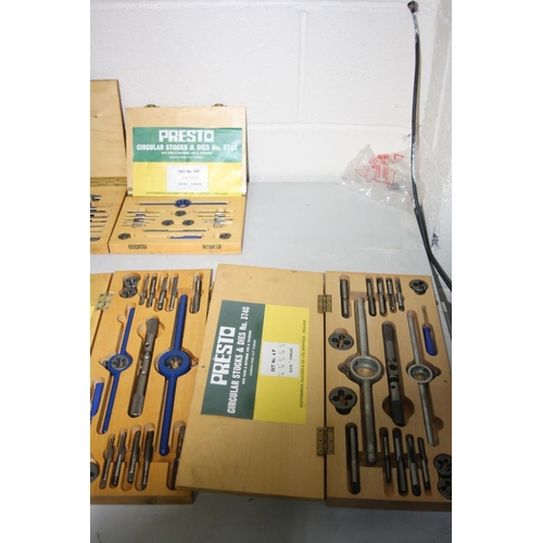 1081 - THREE METRIC , TWO BSW, ONE BSF AND ONE UNF PRESTO TAP AND DIE SETS (7)