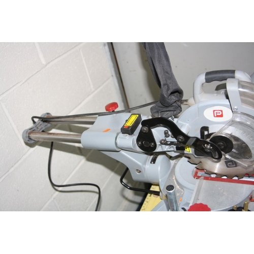 1087 - A PERFORMANCE PRO PSMS210L SLIDE MITRE SAW mounted to a folding workbench (PAT pass and working)