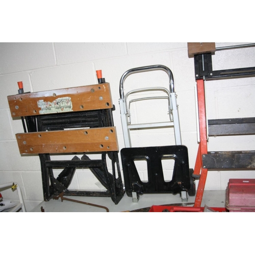 1119 - A BLACK AND DECKER WORKMATE, a Portable Workbench Vice, a plastic toolbox including tools, a folding... 