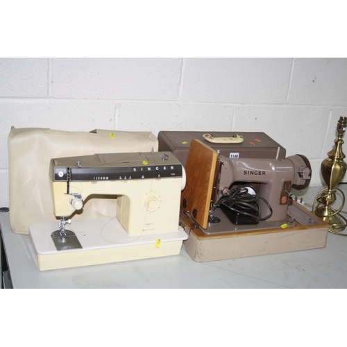 1148 - TWO SINGER SEWING MACHINES  one with no cable and pedal , the other with uninsulated plug so PAT fai... 