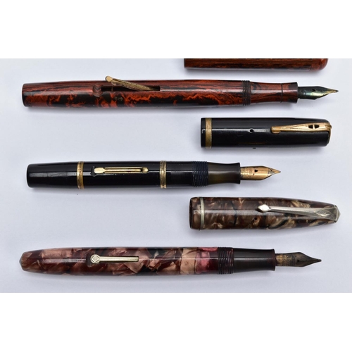 115 - FOUR FOUNTAIN PENS, to include an emerald green and gold trim 'Parker', a black and gold trim 'Water... 