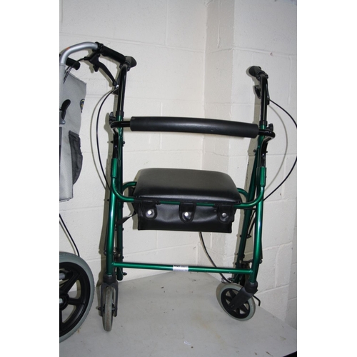 1185 - AN ABLEWORLD FOLDING WHEELCHAIR with footrests and a Days Disability walker (2)