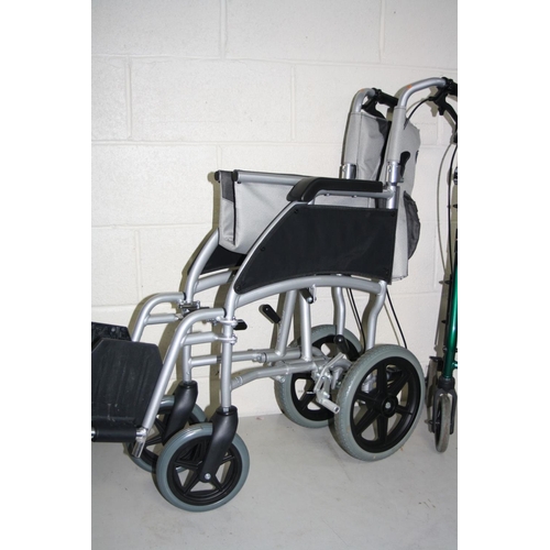 1185 - AN ABLEWORLD FOLDING WHEELCHAIR with footrests and a Days Disability walker (2)