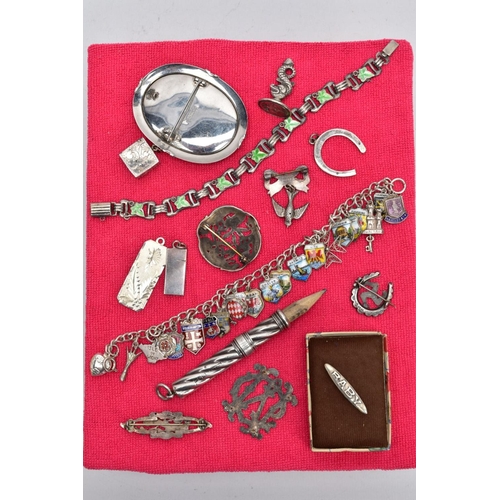 119 - A SELECTION OF SILVER AND WHITE METAL ITEMS, to include two silver ingot pendants with hallmarks for... 