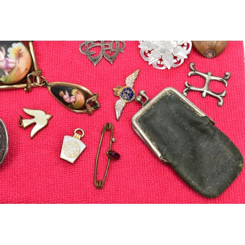 120 - A BOX OF MISCELLANEOUS ITEMS, to include a silver Albert chain fitted with a T-bar stamped 'Sterling... 