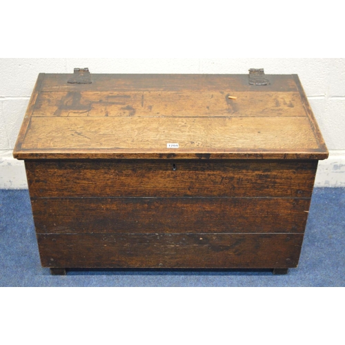 1204 - A PERIOD PLANK OAK COFFER, width 85cm x depth 49cm x height 52cm (alterations)