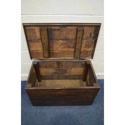 1204 - A PERIOD PLANK OAK COFFER, width 85cm x depth 49cm x height 52cm (alterations)