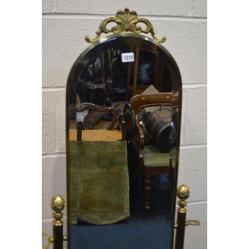 1212 - A MODERN BRASSED CHEVAL MIRROR, height 155cm