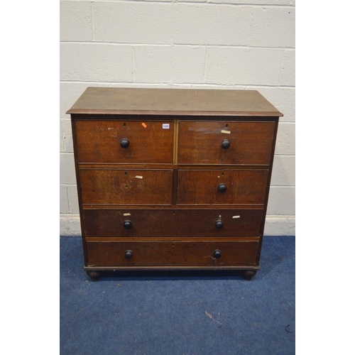 1333 - AN EARLY 20TH CENTURY OAK CHEST OF FOUR SHORT DEEP DRAWERS OVER TWO LONG DRAWERS, with ebonised turn... 