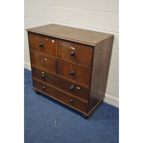 1333 - AN EARLY 20TH CENTURY OAK CHEST OF FOUR SHORT DEEP DRAWERS OVER TWO LONG DRAWERS, with ebonised turn... 