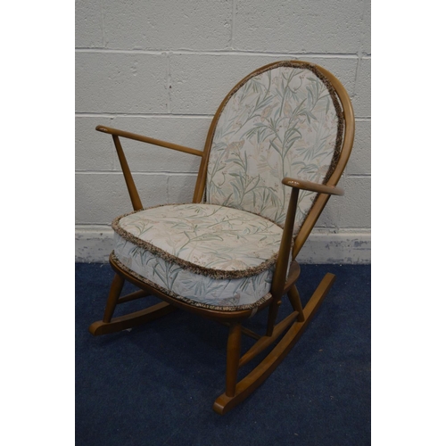 1336 - A BLONDE ERCOL MODEL 315 WINDSOR GRANDFATHER ROCKING CHAIR