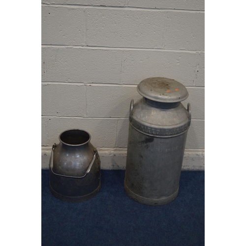 1338 - A GALVANISED MILK CHURN and an aluminium milk churn (2)