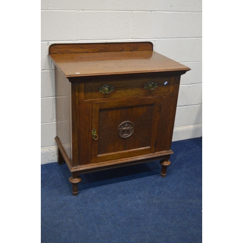 1396 - AN EARLY 20TH CENTURY OAK CUPBOARD, with a raised back, with a single drawer above a single cupboard... 