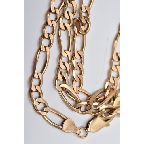 16 - A 9CT GOLD FIGARO CHAIN, fitted with a lobster claw clasp hallmarked 9ct gold London import, length ... 