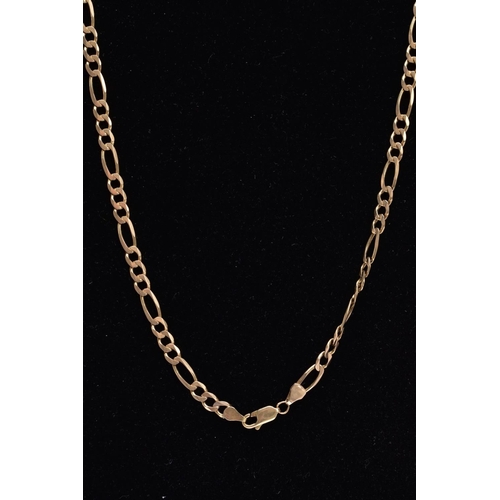 16 - A 9CT GOLD FIGARO CHAIN, fitted with a lobster claw clasp hallmarked 9ct gold London import, length ... 