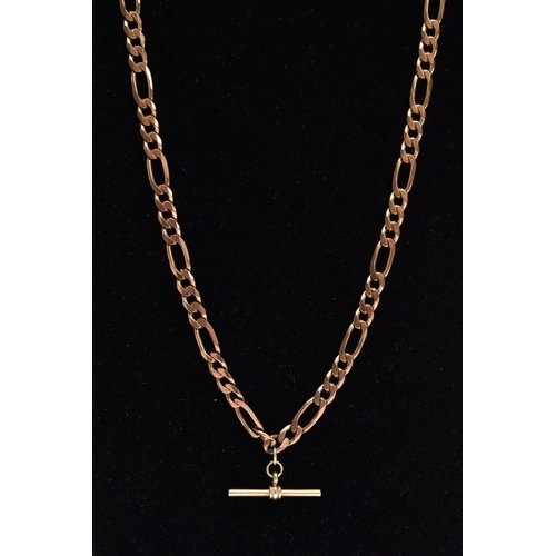 17 - A 9CT GOLD FIGARO AND T-BAR PENDANT NECKLACE, fitted with a lobster claw clasp hallmarked 9ct gold B... 